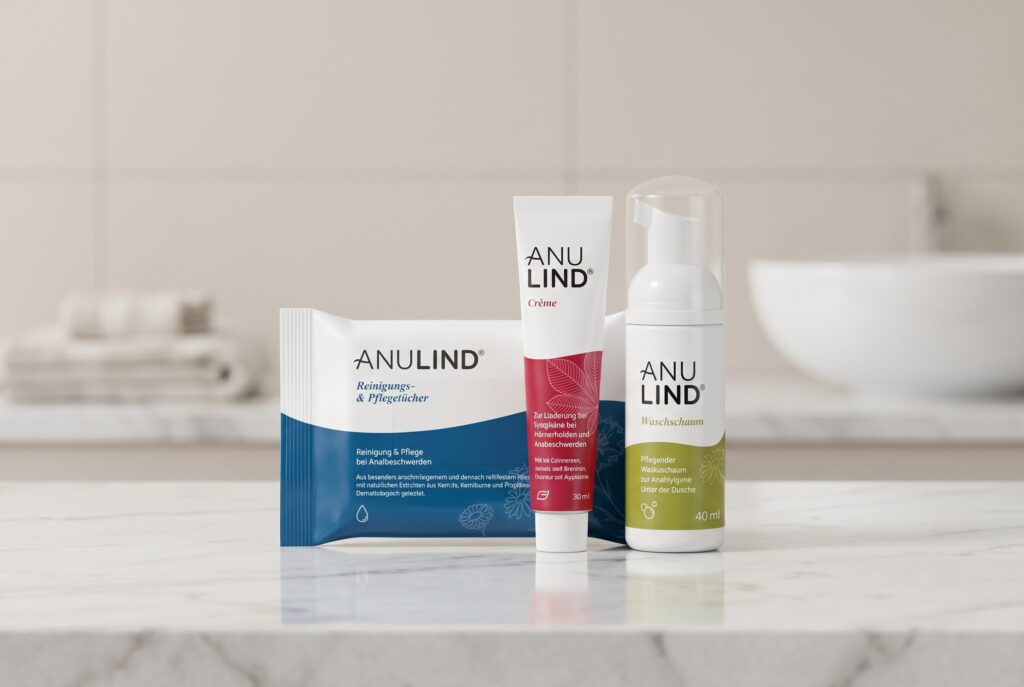 ANULIND Pflegeset bei Hämorrhoiden: Reinigungstücher, Crème und Waschschaum